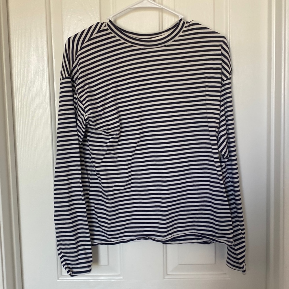 White & Navy Striped Long Sleeve